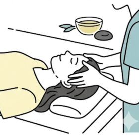 大分・別府の出張マッサージでヘッドマッサージを受けてリラックスする女性のイメージ